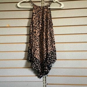 Maurices Leopard Print Halter Top Handkerchief Hem Sleeveless Blouse S Tank‎ Top